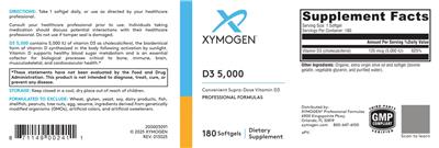 XYMOGEN D3 5000 source label used in the packaging illustration