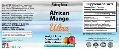 SkinnyBean African Mango Ultra source label used in the packaging illustration