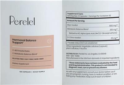 Perelel Hormonal Balance Support source label used in the packaging illustration