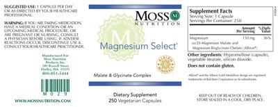 Moss Nutrition Magnesium Select source label used in the packaging illustration