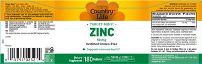 Country Life Target-Mins Zinc 50 mg product packaging