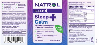 Natrol Sleep+ Calm source label used in the packaging illustration