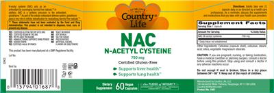 Country Life NAC N-Acetyl Cysteine 750 mg product packaging