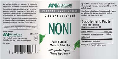 AN American Nutriceuticals Noni source label used in the packaging illustration