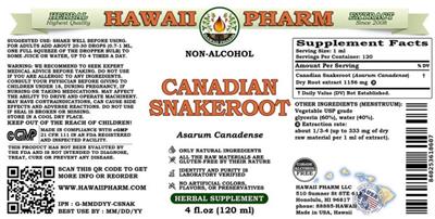Hawaii Pharm Canadian Snakeroot Non-Alcohol source label used in the packaging illustration
