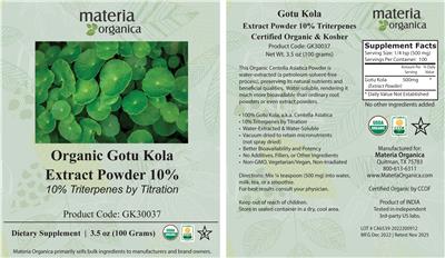 Materia Organica Organic Gotu Kola Extract Powder 10% product packaging