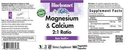Bluebonnet Magnesium & Calcium 2:1 Ratio source label used in the packaging illustration