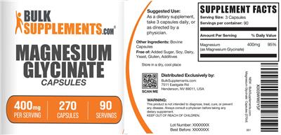 BulkSupplements.com Magnesium Glycinate 400 mg Capsules product packaging