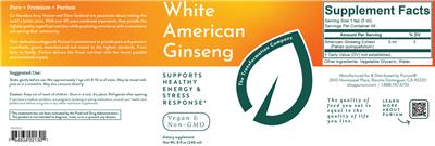 Purium White American Ginseng source label used in the packaging illustration