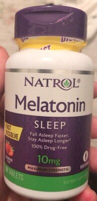 Natrol Melatonin 10 mg Fast Dissolve Strawberry source label used in the packaging illustration