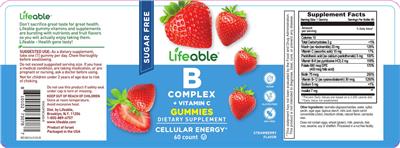 Lifeable B Complex + Vitamin C Gummies Sugar Free Strawberry Flavor source label used in the packaging illustration