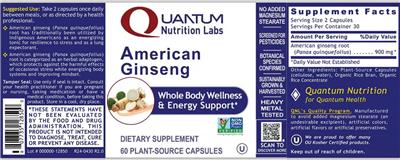Quantum Nutrition Labs American Ginseng source label used in the packaging illustration