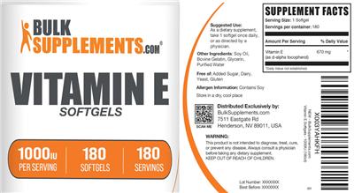 BulkSupplements.com Vitamin E 1000 IU Softgels product packaging