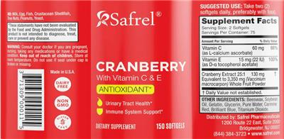 Safrel Cranberry with Vitamin C & E source label used in the packaging illustration