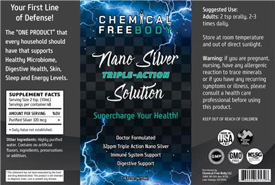 Chemical Free Body Nano Silver Triple-Action Solution source label used in the packaging illustration