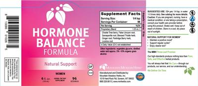 Mountain Meadow Herbs Hormone Balance Formula source label used in the packaging illustration