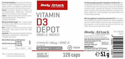 Body Attack Sports Nutrition Vitamin D3 Depot 140 mcg product packaging