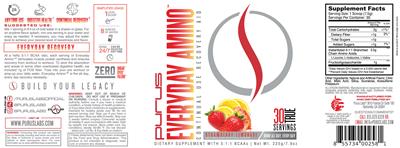 Purus Everyday Amino Strawberry Lemonade source label used in the packaging illustration