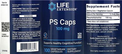 Life Extension PS Caps 100 mg source label used in the packaging illustration