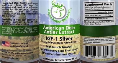 Aspen Antler Research IGF-1 Silver 11.7 mg source label used in the packaging illustration