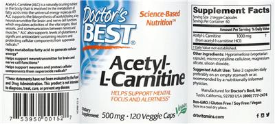 Doctor's Best Acetyl-L-Carnitine 500 mg source label used in the packaging illustration