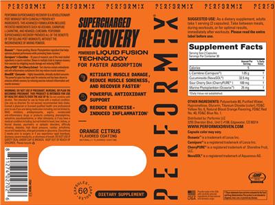 Performix Supercharged Recovery Orange Citrus source label used in the packaging illustration
