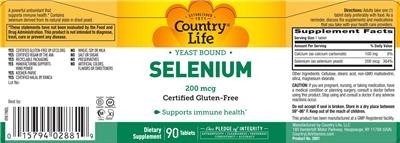 Country Life Selenium 200 mcg product packaging