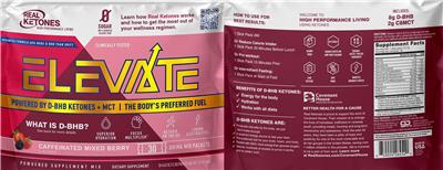 Real Ketones Elevate Caffeinated Mixed Berry source label used in the packaging illustration