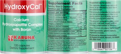 Karuna HydroxyCal source label used in the packaging illustration