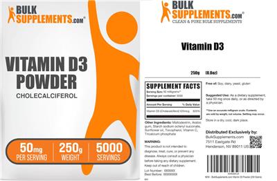 BulkSupplements.com Vitamin D3 Powder 50 mg product packaging