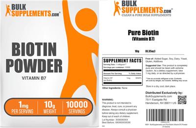 BulkSupplements.com Pure Biotin Powder 1 mg product packaging