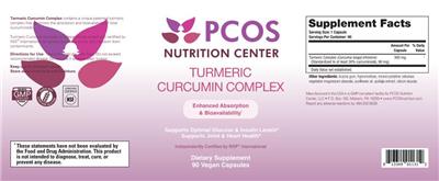 PCOS Nutrition Center Turmeric Curcumin Complex source label used in the packaging illustration