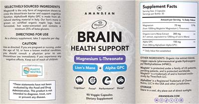 Amandean Magtein Brain Health Support source label used in the packaging illustration