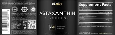 Terra ELMNT Astaxanthin + Lycopene source label used in the packaging illustration