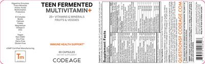 Codeage Teen Fermented Multivitamin+ source label used in the packaging illustration
