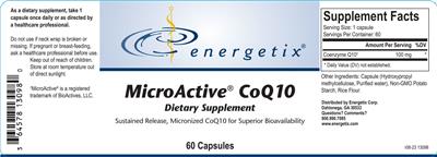 Energetix MicroActive CoQ10 source label used in the packaging illustration