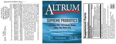 Altrum Supreme Probiotics source label used in the packaging illustration
