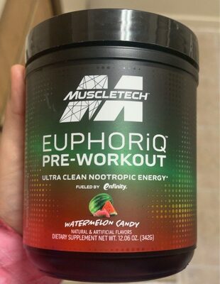 MuscleTech EUPHORiq Pre-Workout Watermelon Candy source label used in the packaging illustration