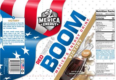 Merica Labz Red White & Boom Energy Drink Victory Cream Soda product packaging