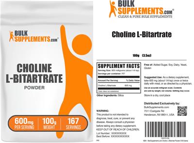 BulkSupplements.com Choline L-Bitartrate Powder 600 mg product packaging