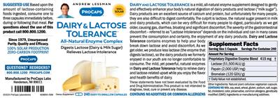 ProCaps Dairy & Lactose Tolerance source label used in the packaging illustration