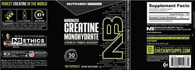 NutraBio Performance Creatine Monohydrate source label used in the packaging illustration