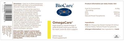 BioCare OmegaCare source label used in the packaging illustration