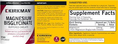 Kirkman Magnesium Bisglycinate Buffered Chelate source label used in the packaging illustration
