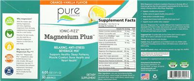 Pure Essence Ionic-Fizz Magnesium Plus Orange-Vanilla Flavor source label used in the packaging illustration