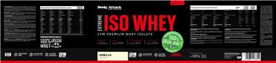 Body Attack Sports Nutrition Extreme Iso Whey Vanilla Flavour source label used in the packaging illustration