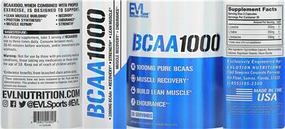Evlution Nutrition BCAA 1000 source label used in the packaging illustration