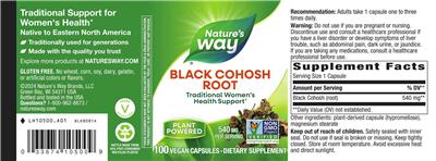 Nature's Way Black Cohosh Root 540 mg product packaging