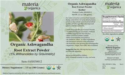 Materia Organica Organic Ashwagandha Root Extract Powder product packaging