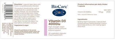 BioCare Vitamin D3 4000 IU source label used in the packaging illustration